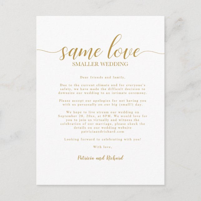 Carte Postale Même amour, mariage plus petit, réduction de maria (Devant)
