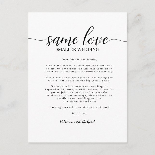 Carte Postale Même amour, mariage plus petit, réduction de maria (Devant)