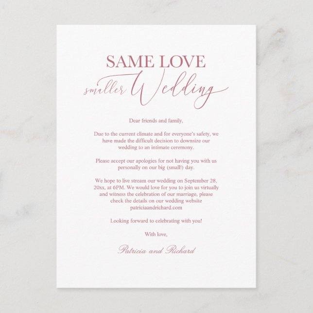 Carte Postale Même amour, mariage simplifié élégant (Devant)