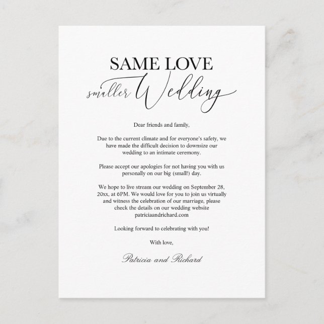 Carte Postale Même amour, mariage simplifié élégant  (Devant)