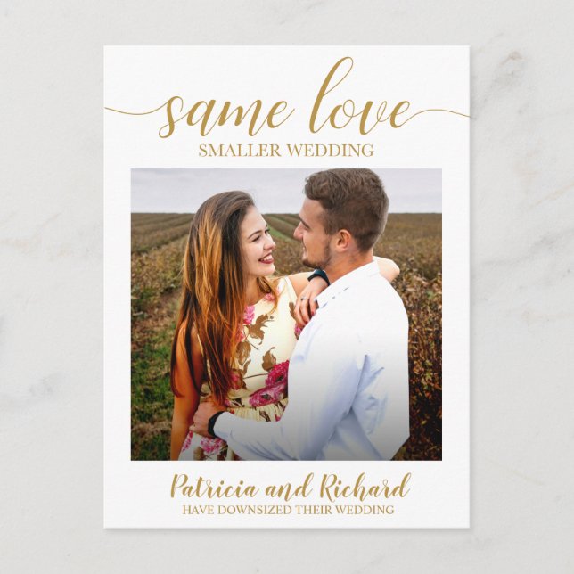Carte Postale Même annonce de mariage downsizing photo or (Devant)
