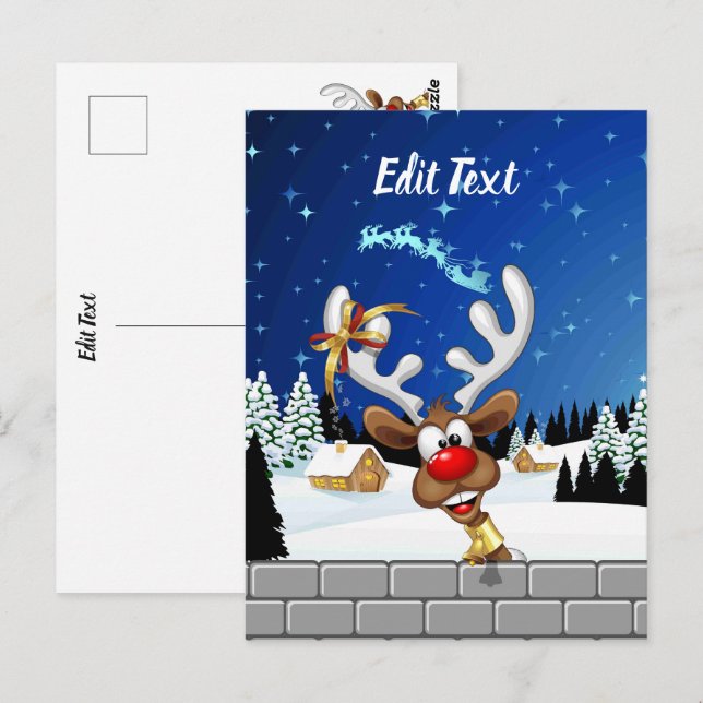 Carte Postale Mème de Noël drôle de renne qui regarde par-dessus (Devant / Derrière)