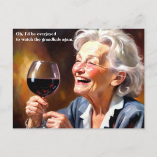 Carte Postale Mémé drôle qui boit du vin