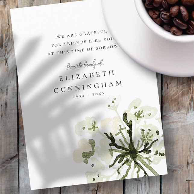 Carte Postale Mémorial Aquarelle Botaniques Floral Elegant Chic (Créateur téléchargé)