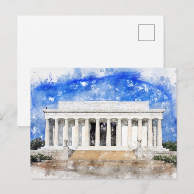 Carte Postale Mémorial Lincoln façade en aquarelle (Devant / Derrière)