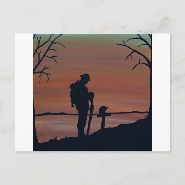 Carte Postale Mémorial, Veternas Day, soldat de silhouette à gra (Devant)