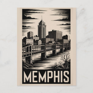 Carte Postale Memphis Tennessee Skyline Noir Blanc Gravure sur B