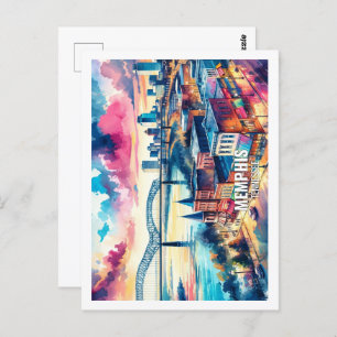 Carte Postale Memphis Tennessee USA Famous Place aquarelle
