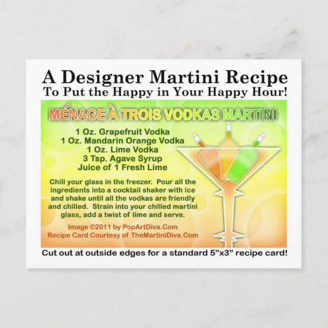 Carte postale Menage a Trois Vodkas Martini Recett (Devant)