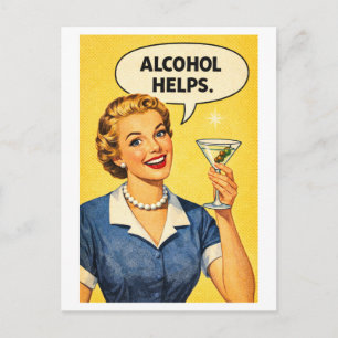 Carte Postale Ménagère des années 50 de style vintage "L'alcool