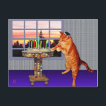 Carte Postale Menorah Cat<br><div class="desc">Le chat est donc roux, il est Ashkenazi ! Et c'est le coucher du soleil, donc il a mis son kippah, il allume les bougies et dit les prières, et se souvient qu'Un grand miracle s'est produit là-bas.</div>