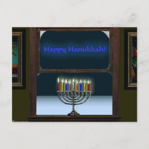 Carte Postale Menorah Dans La Fenêtre