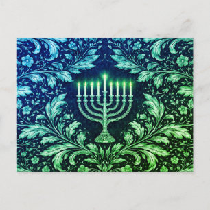 Carte Postale Menorah Navy Profond Motif William Morris