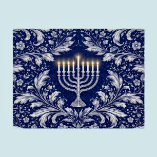 Carte Postale Menorah Navy Profond Motif William Morris