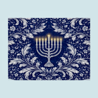 Carte Postale Menorah Navy Profond Motif William Morris