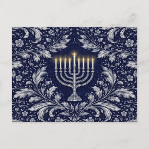 Carte Postale Menorah Navy Profond Motif William Morris