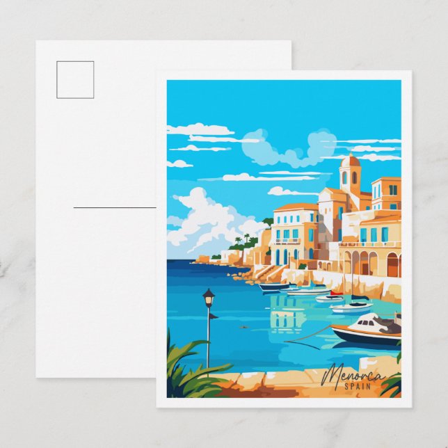 Carte Postale Menorca Espagne illustration de voyage vintage (Devant / Derrière)