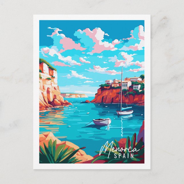 Carte Postale Menorca Espagne illustration de voyage vintage Po (Devant)