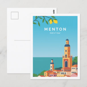 Carte Postale Menton Côte de Azur Lieu de voyage Illustration