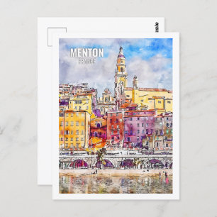Carte Postale Menton France Fameux Travel Place Aquarelle