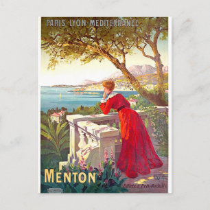 Carte Postale Menton, paysage de la Côte d'Azur, femme en terras