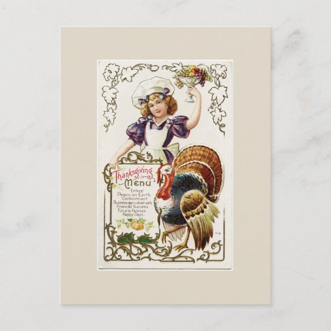 Carte postale Menu Thanksgiving vintage (Devant)