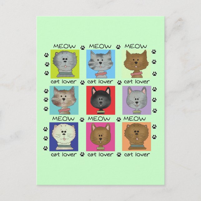Carte Postale Meow Amoureux des chats Tshirts et cadeaux (Devant)