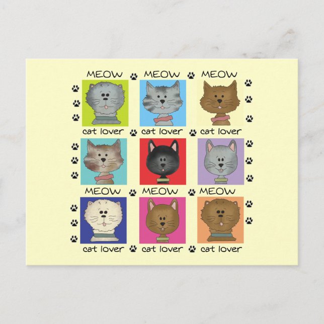 Carte Postale Meow Amoureux des chats Tshirts et cadeaux (Devant)