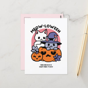 Carte Postale Meow-Loween - Joli design de chat pour Halloween