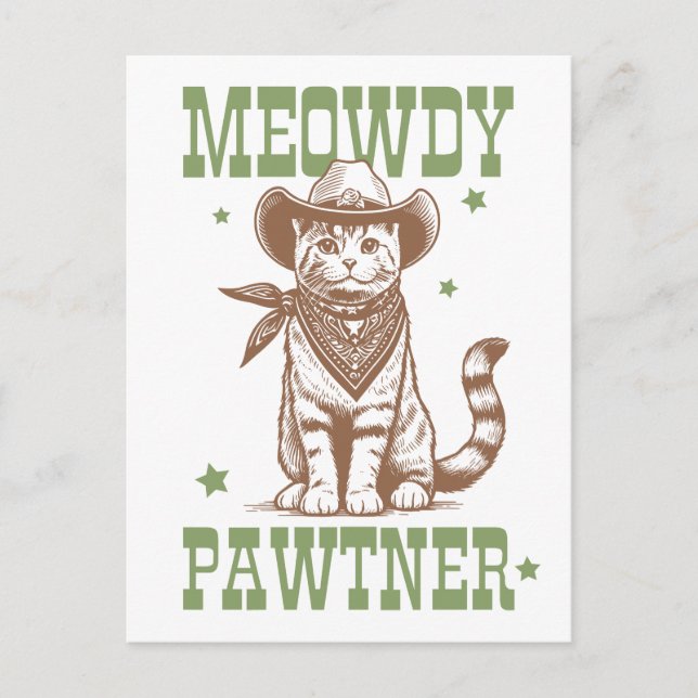 Carte Postale Meowdy Pawtner Cowboy Chat (Devant)