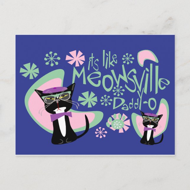 Carte Postale Meowsville Daddy-O Beatnik Kitty 2 (Devant)