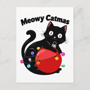 Carte Postale Meowy Catmas - Chat avec ornement de Noël
