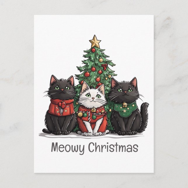Carte Postale Meowy Christmas Cats Holiday Tree (Devant)