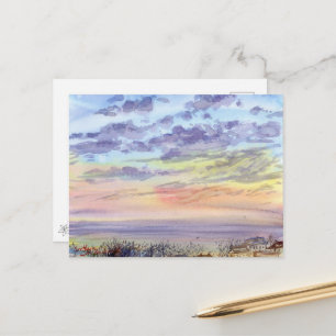 Carte Postale Mer et nuages pastel aquarelle du matin