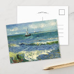 Carte Postale Mer | Vincent van Gogh<br><div class="desc">Paysage marin près des Saintes-Maries-de-la-Mer (1888) par l'artiste post-impressionniste néerlandais Vincent Van Gogh. L'oeuvre d'origine est une peinture marine sur toile représentant un bateau sur un océan bleu abstrait. Utilisez les outils de conception pour ajouter du texte personnalisé ou personnaliser l'image.</div>