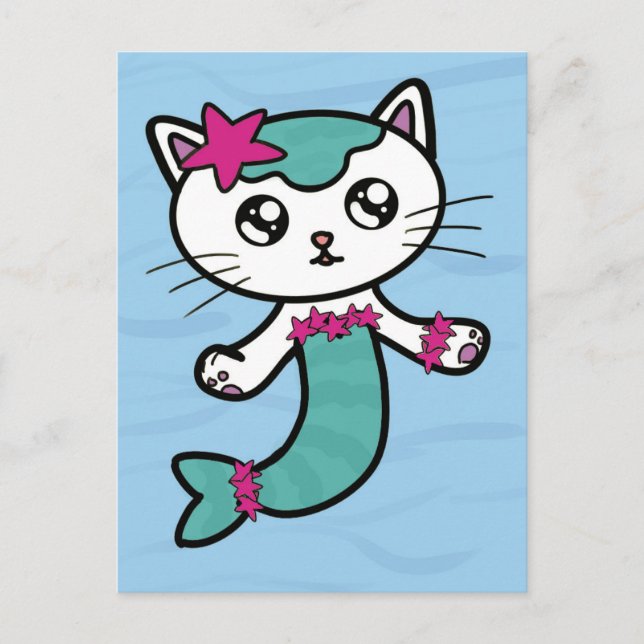 Carte Postale Mercat Mermaid cat chat mignon (Devant)