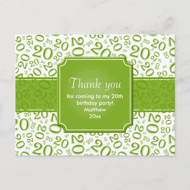 Carte Postale Merci 20 ans motif numérique vert/blanc (Devant)