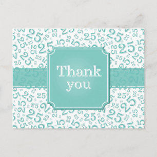 Carte Postale Merci 25 Motif de Nombre Turquoise/Blanc