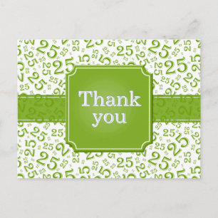 Carte Postale Merci 25 Motif de Nombre Vert/Blanc