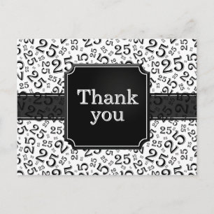 Carte Postale Merci 25 Motif de Numéro Noir/Blanc