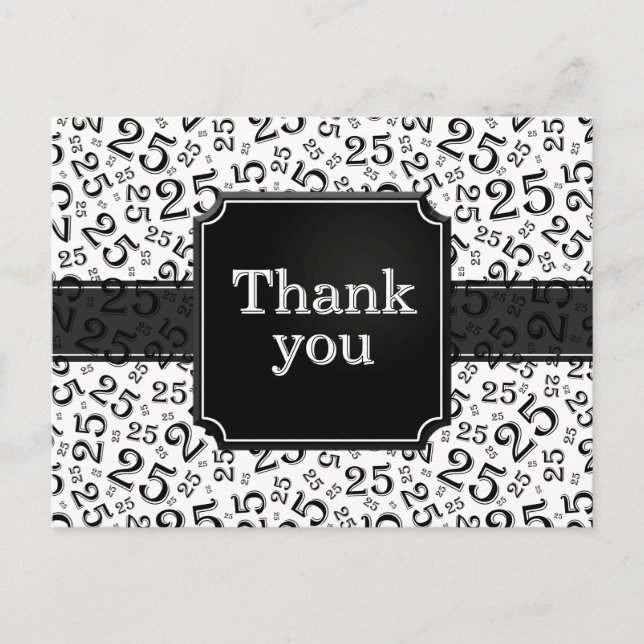 Carte Postale Merci 25 Motif de Numéro Noir/Blanc (Devant)