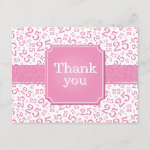 Carte Postale Merci 25 Motif Numérique Rose/Blanc