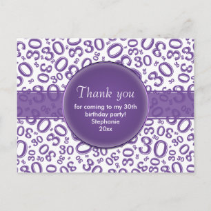Carte Postale Merci 30 Motif de Nombre Aléatoire Violet/Blanc