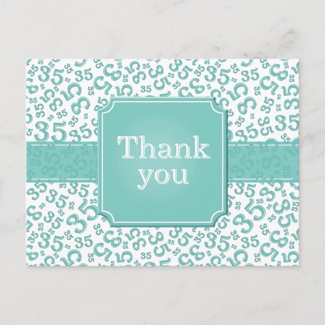 Carte Postale Merci 35 Motif de numéro Turquoise/Blanc (Devant)