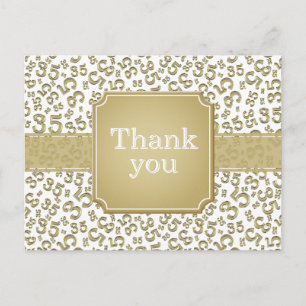 Carte Postale Merci 35 Motif Numérique Or/Blanc