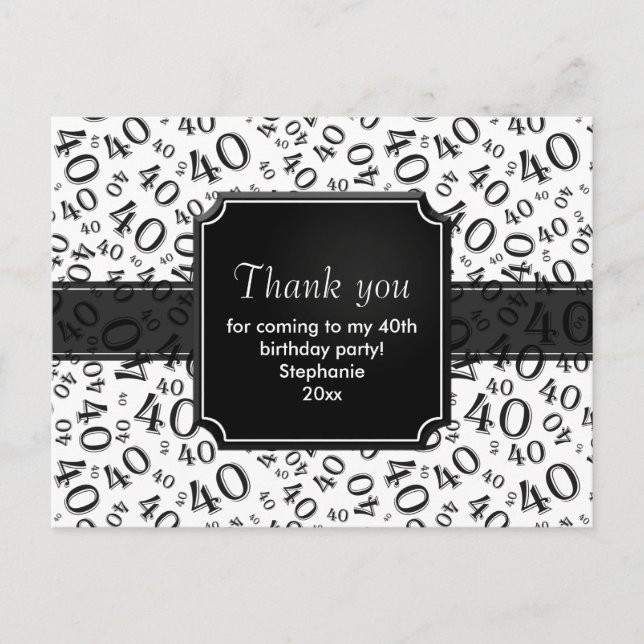 Carte Postale Merci 40 Motif de Numéro Noir/Blanc (Devant)