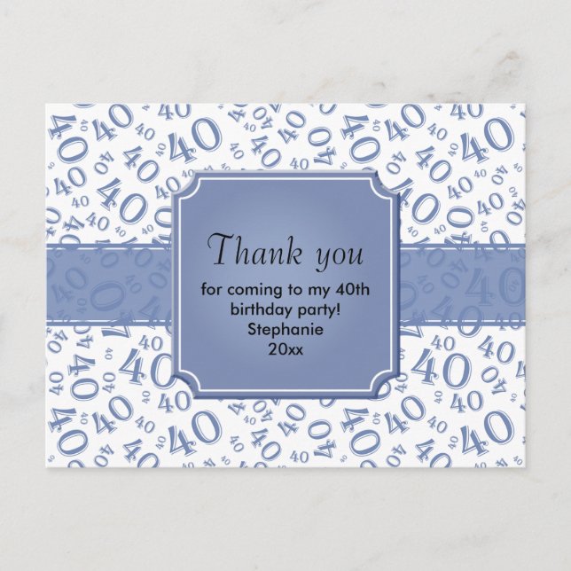Carte Postale Merci 40 Motif Numéro Bleu/Blanc (Devant)