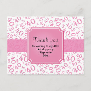 Carte Postale Merci 40 Motif Numéro Rose/Blanc