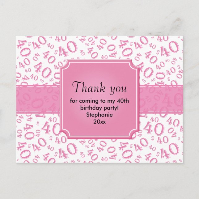 Carte Postale Merci 40 Motif Numéro Rose/Blanc (Devant)