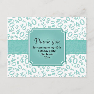 Carte Postale Merci 40 Motif Numéro Sarcelle/Blanc